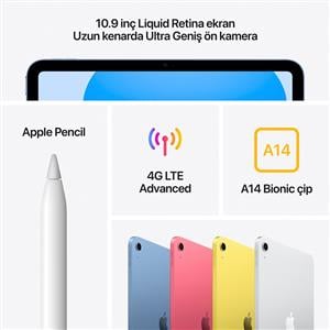 iPad 10.Nesil 256GB Wi-Fi+Cellular 10.9''Liquid Retina Ekran iPadOS Tablet Gümüş