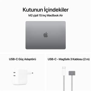 MacBook Air MQKP3TU/A M2 8Gb-256Gb Ssd-Liquid Retina-15.3inc-Uzay Grisi