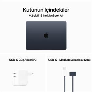 MacBook Air MQKW3TU/A M2 8Gb-256Gb Ssd-Liquid Retina-15.3inc-Gece Yarısı